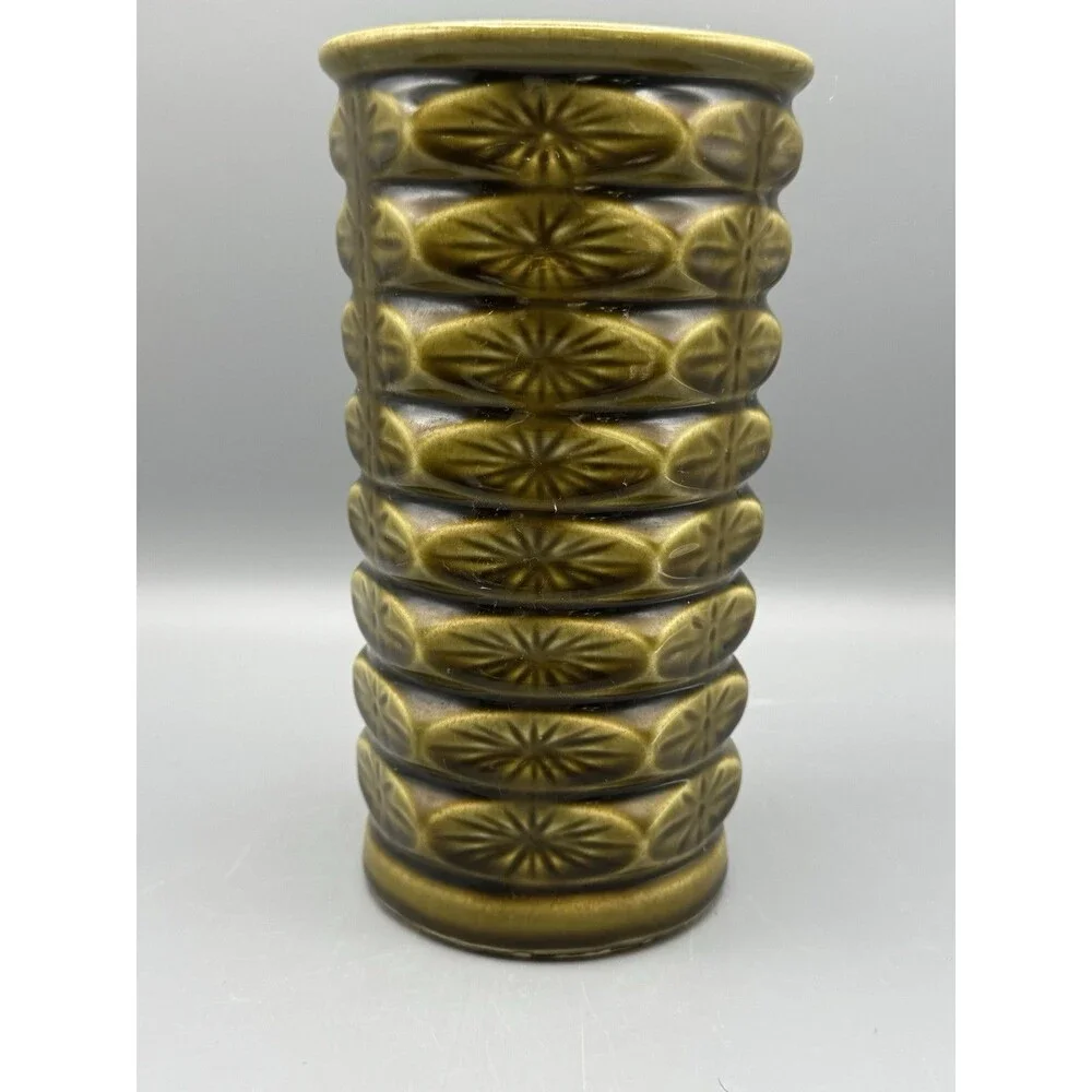 Vintage MCM McCoy Floraline Atomic Starburst Vase Olive Green 1960’s USA